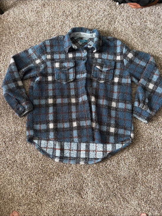 B.a.b.e Jackets & Blazers - Lands' End Blue and Black Plaid Sherpa Button-Down Jacket Babe